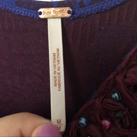 Free People Blue Burgundy Mesh Rose Dress Size M - Picture 4 of 4